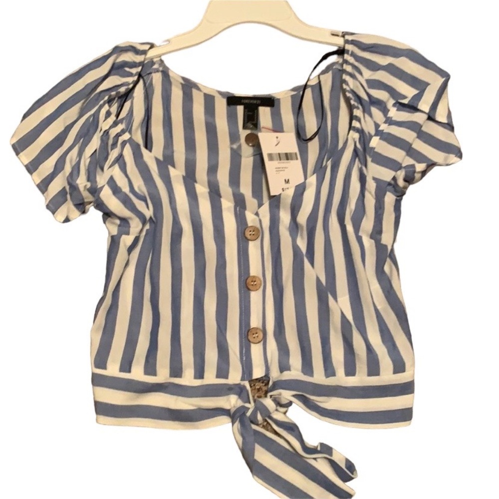 Blue and white stripe off shoulder top